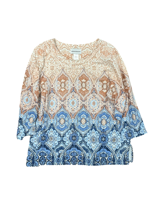 Top 3/4 Sleeve By Alfred Dunner In Blue & Orange, Size:L