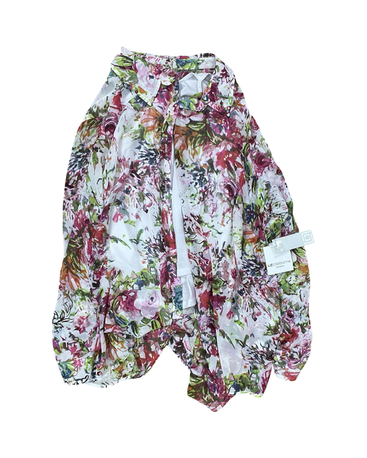 Blouse Ls By Liz Claiborne In Pink & White, Size:2X