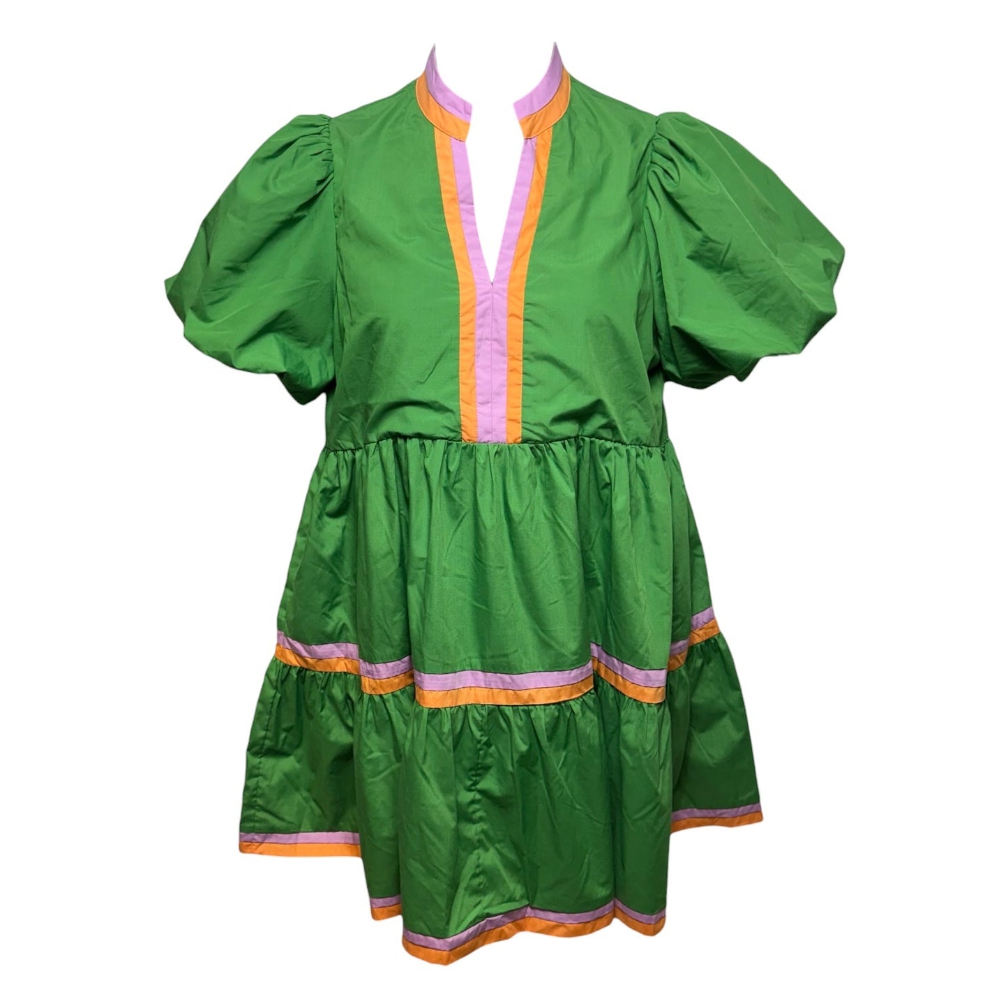 Puff Sleeve Tiered Mini Dress By Entro In Green, Size: M
