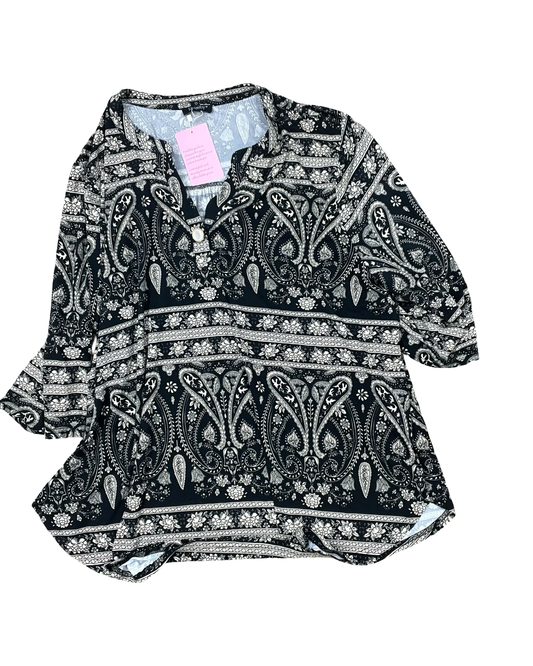Top 3/4 Sleeve By Clothes Mentor In Black & Tan, Size:3X