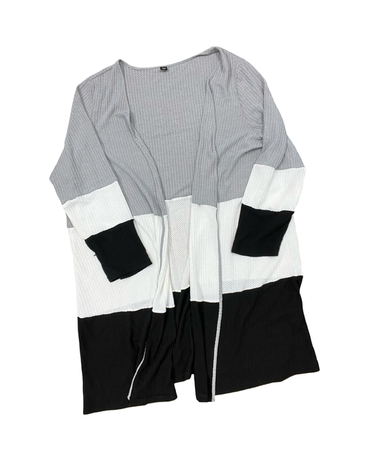Sweater Cardigan By Shein In Grey & White, Size:3X