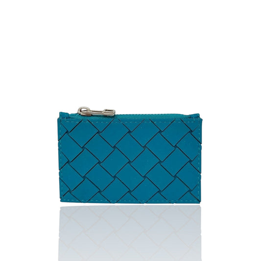 Zipped Card Case In Intrecciato Rubber & Cotton Wallet Luxury Designer By Bottega Veneta, Size: Small
