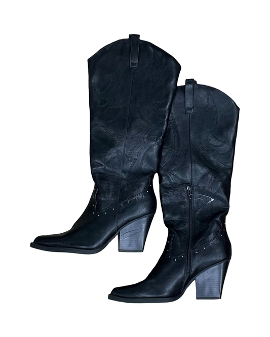 Boots Knee Heels By Sugar In Black, Size:9
