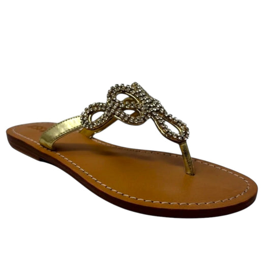 Jeweled Flip Flop Sandals By Mystique In Gold & Tan, Size: 9