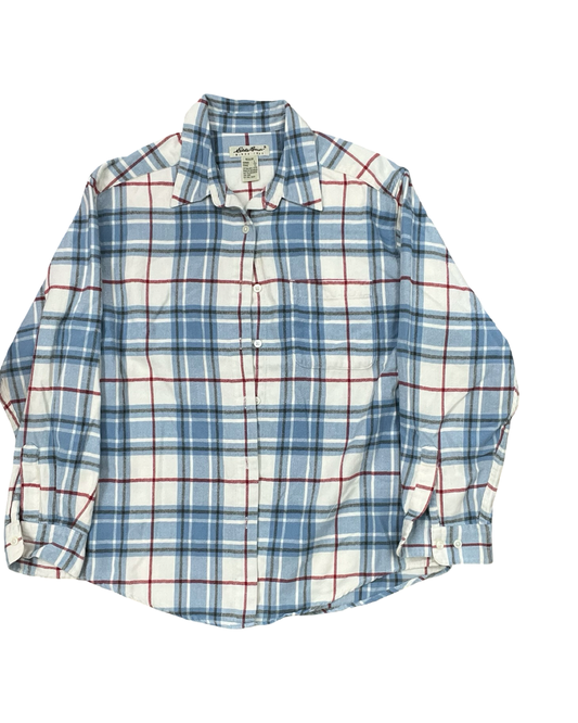 Blouse Ls By Eddie Bauer In Blue & Cream, Size:L