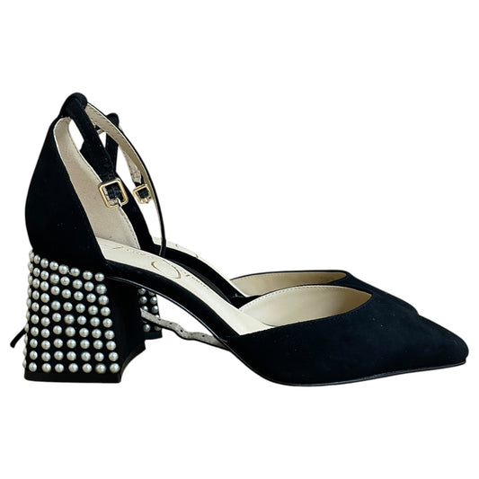 Shoes Heels Block By Jessica Simpson In Black & Silver, Size:7.5