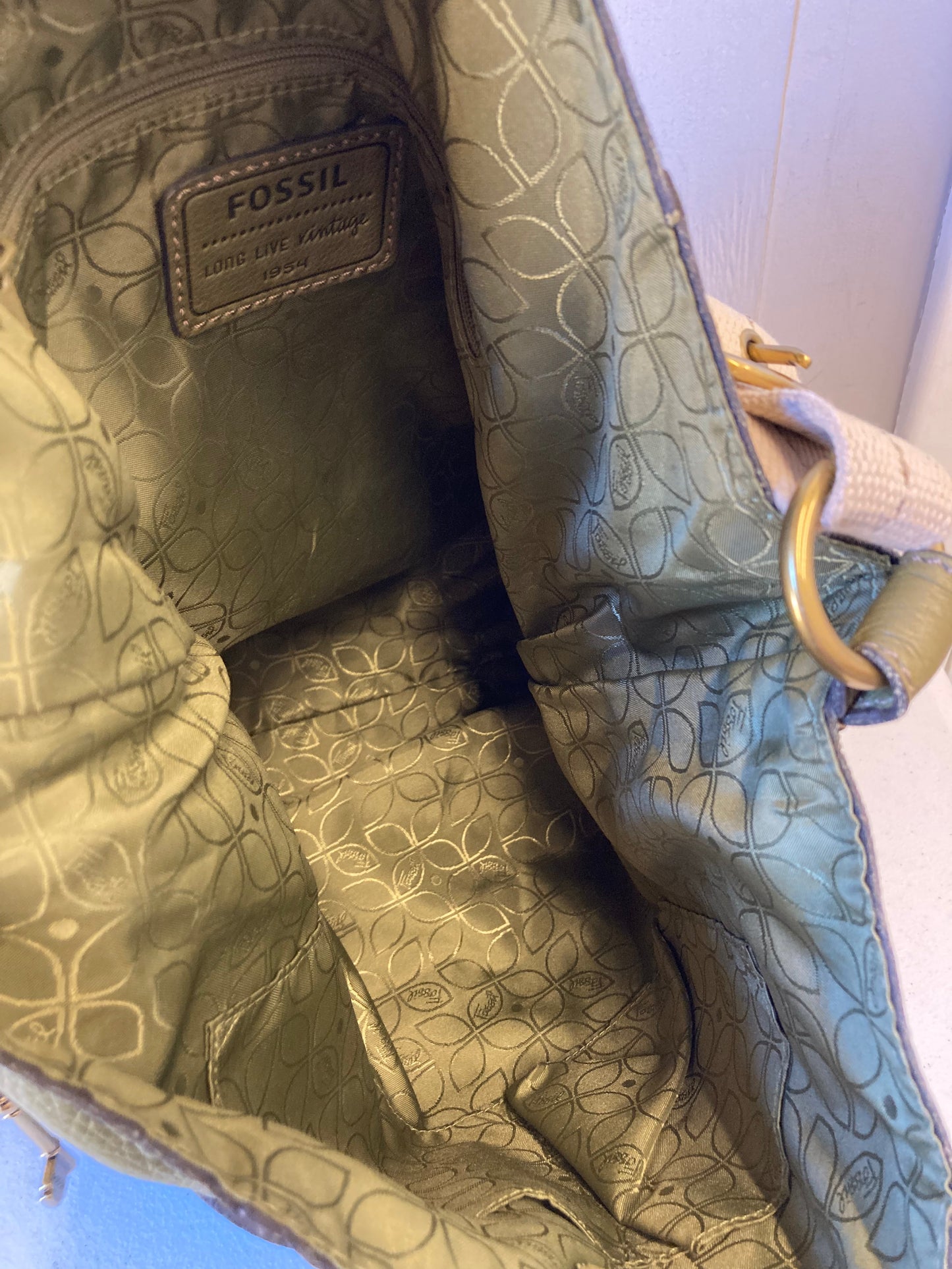 Handbag Leather By Fossil In Green, Size:Medium