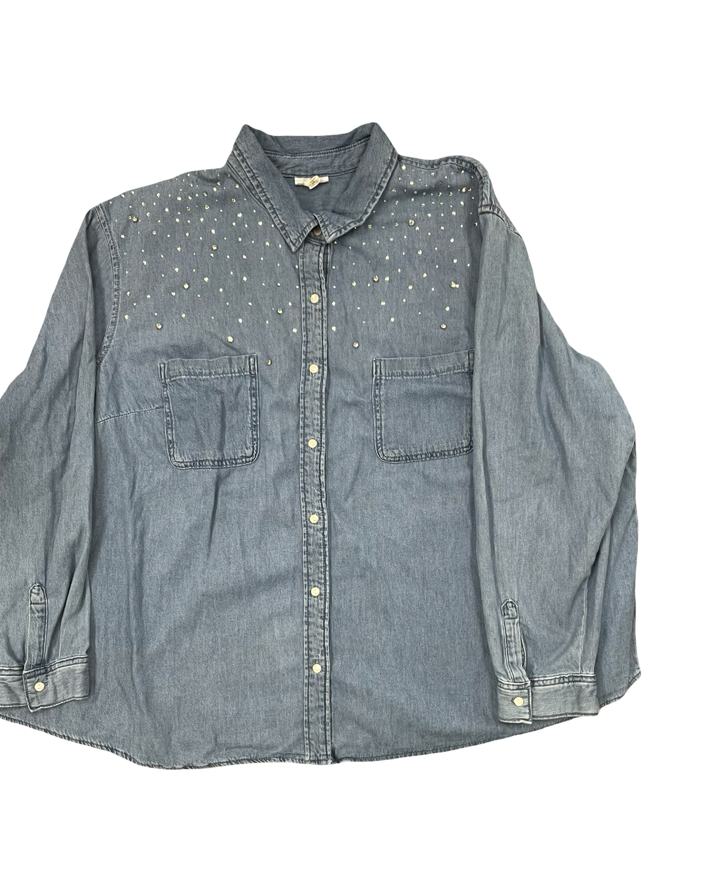 Blouse Ls By Ana In Blue Denim, Size:3X