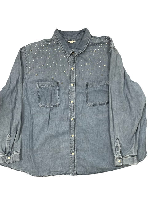 Blouse Ls By Ana In Blue Denim, Size:3X