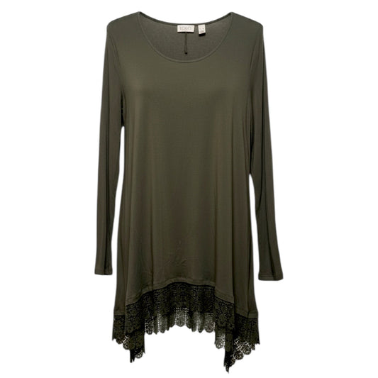 Lace Hem Tunic Top Long Sleeve By Logo By Lori Goldstein In Green, Size: XL