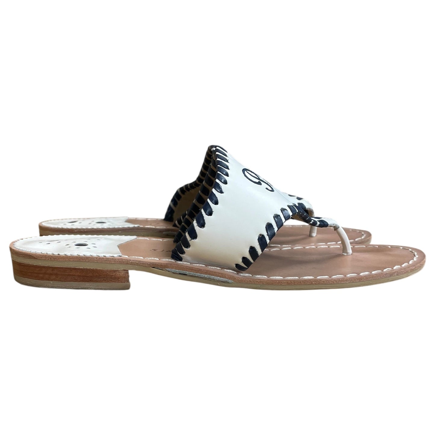 Sandals Flats By Jack Rogers In Black & White, Size:8.5