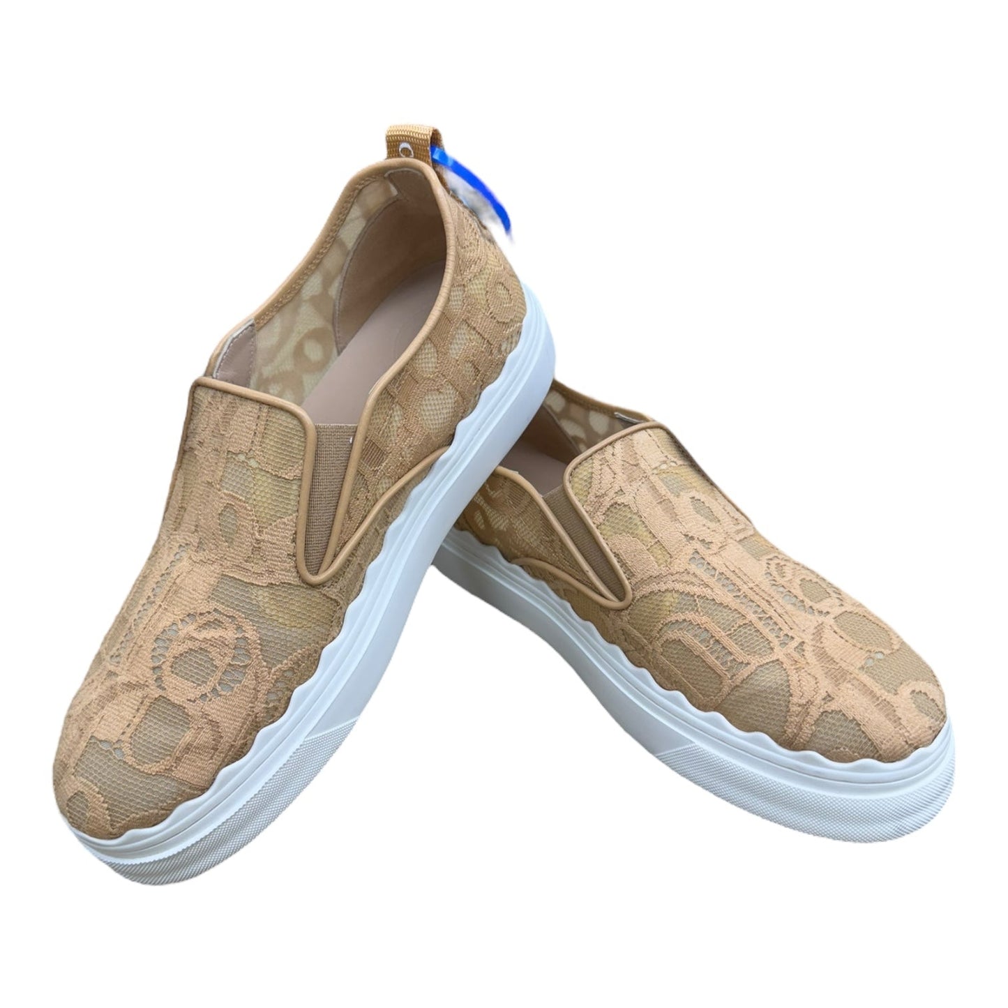 Shoes Luxury Designer By Chloe In Tan & White, Size:8