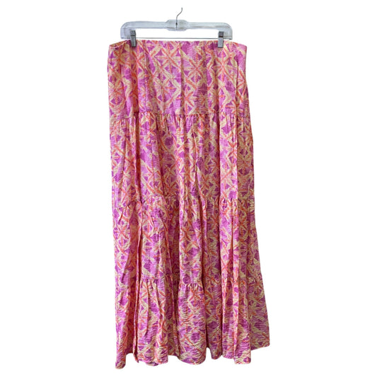 Skirt Maxi By Peace Love World In Pink & Yellow, Size:1X