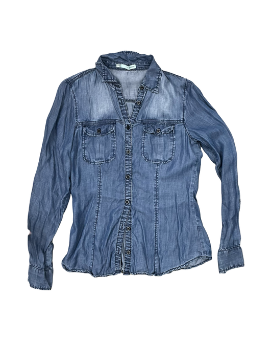 Blouse Ls By Maurices In Blue Denim, Size:S