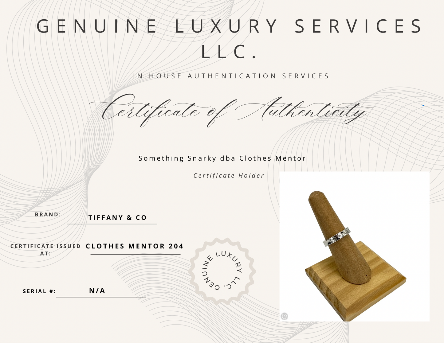 Tiffany & Company 18K White Gold w/ Diamonds 1837 Luxury Ring, Size: 6