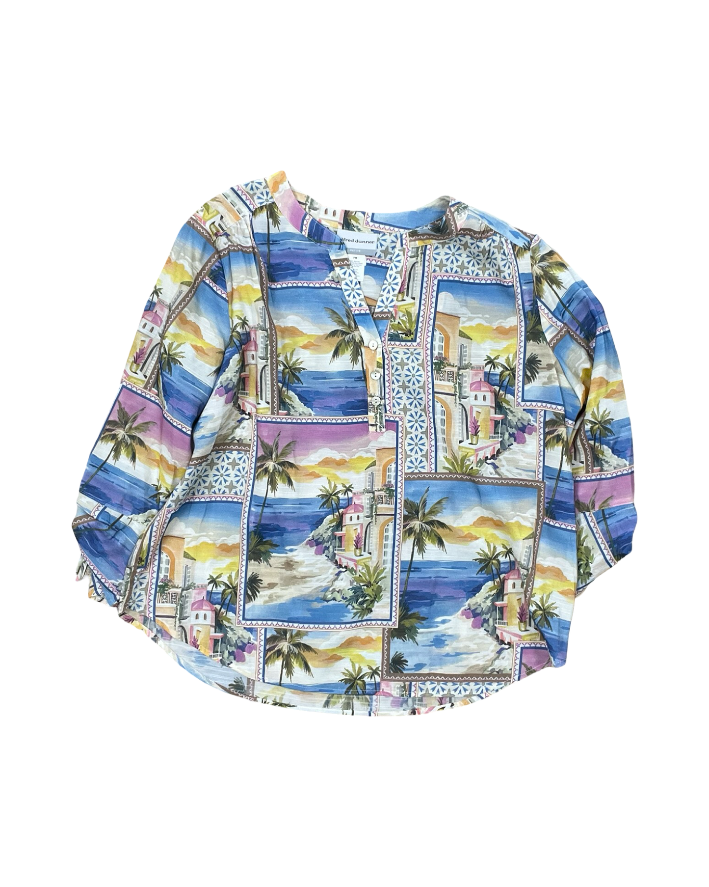 Top 3/4 Sleeve By Alfred Dunner In Blue & Pink, Size:Mp