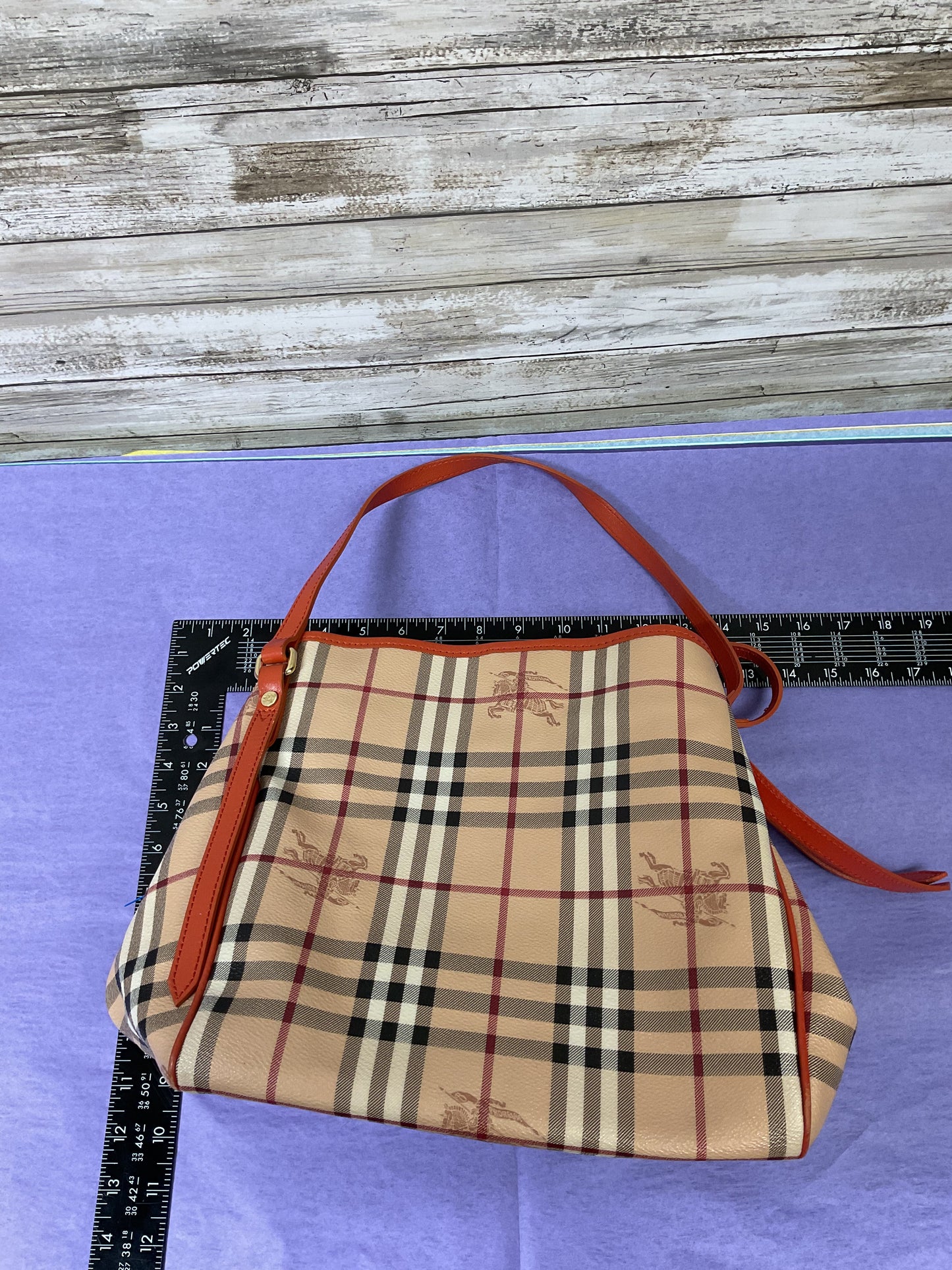 Handbag Luxury Designer By Burberry In Plaid Pattern, Size:Large
