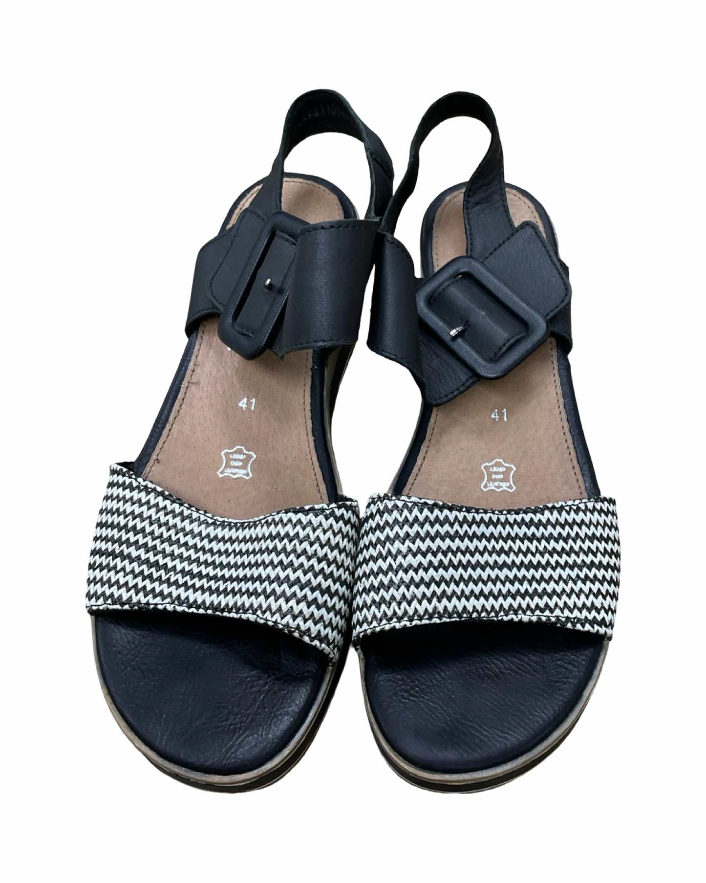 Sandals Heels Wedge By Cmb In Black & Cream, Size:10.5
