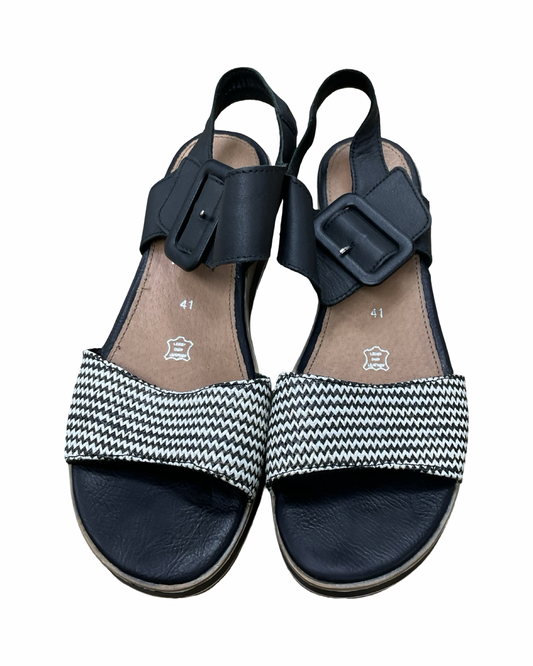 Sandals Heels Wedge By Cmb In Black & Cream, Size:10.5