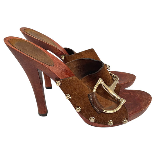 Sandals Luxury Designer By Gucci In Brown, Size:6.5