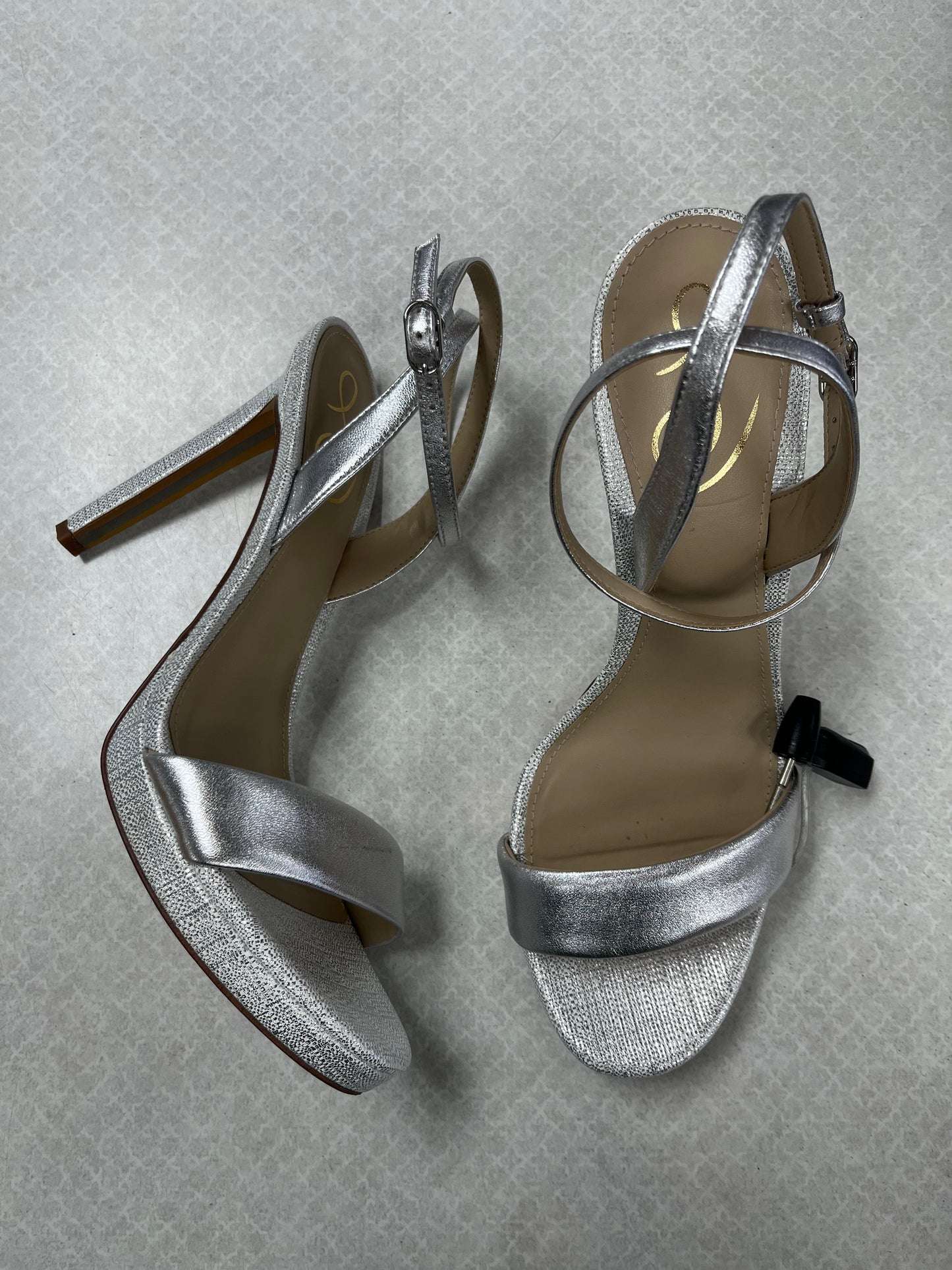 Sandals Heels Stiletto By Sam Edelman In Silver, Size:9.5