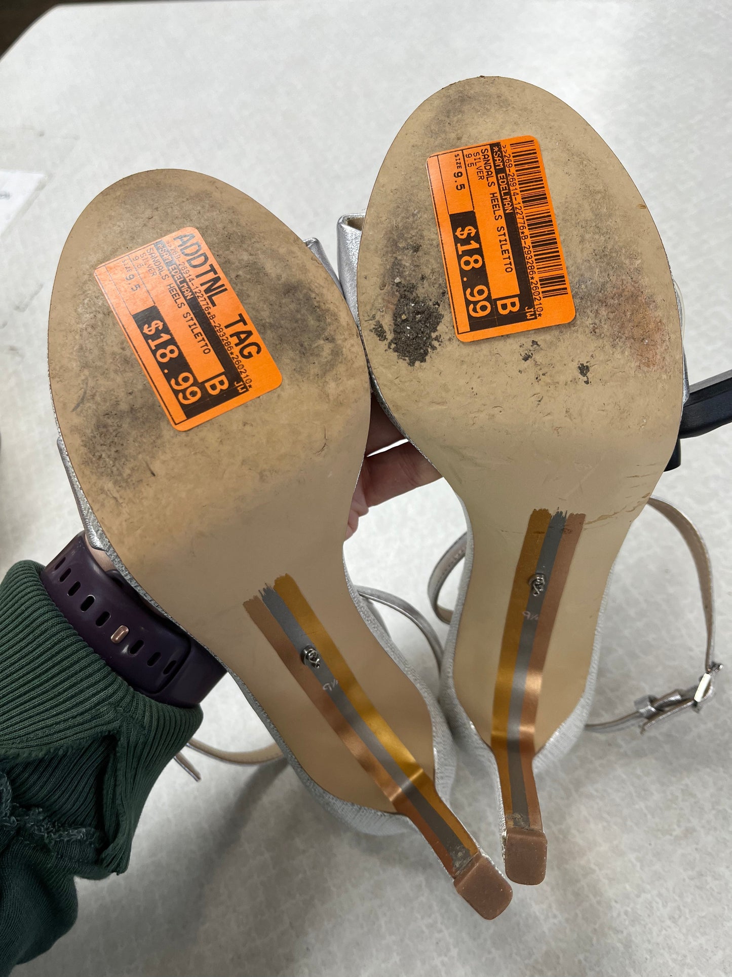 Sandals Heels Stiletto By Sam Edelman In Silver, Size:9.5