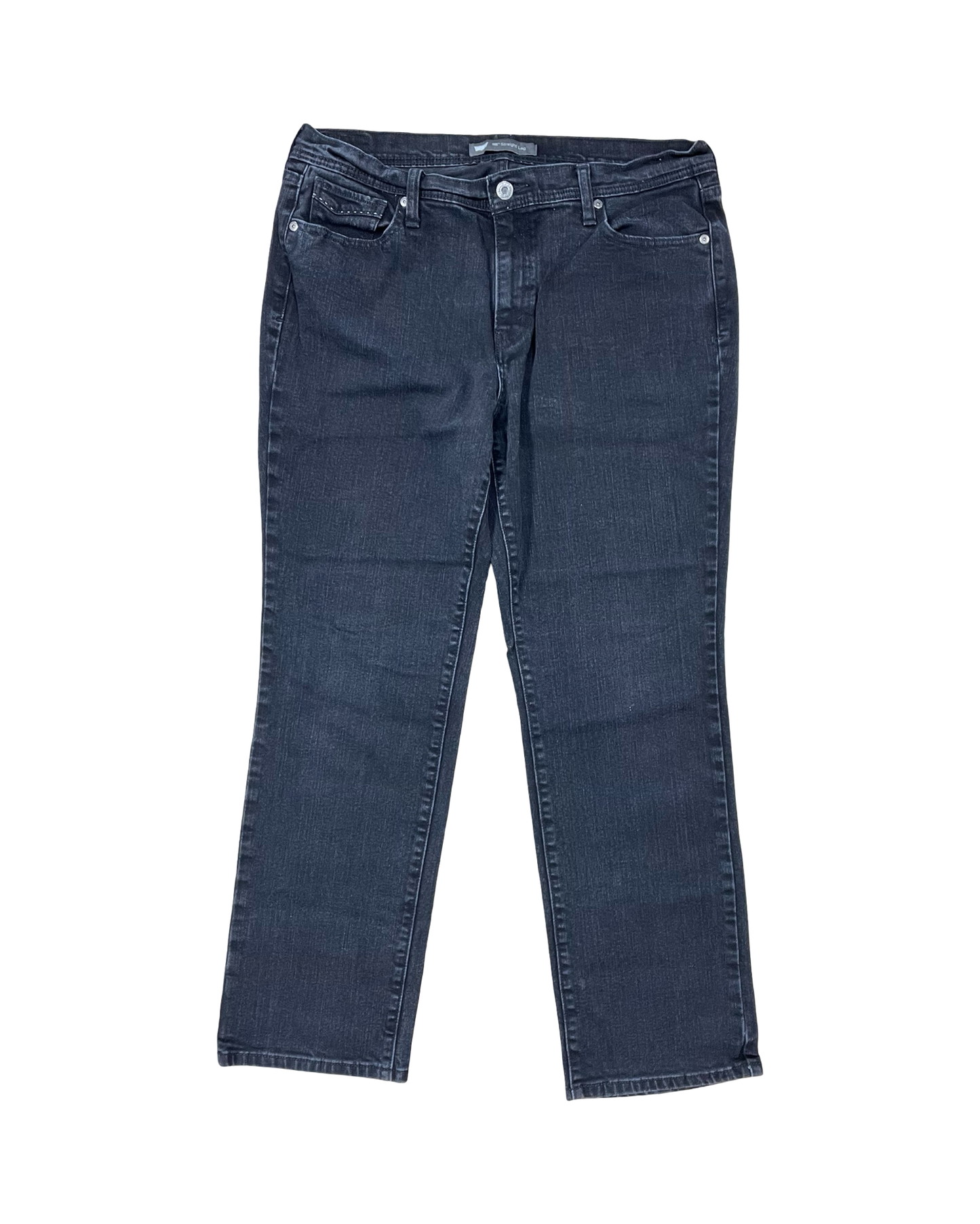 Jeans Straight By Levis In Black Denim, Size:14P