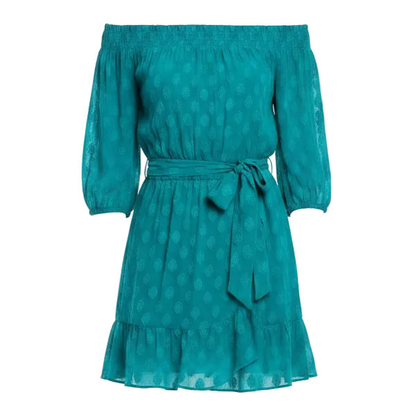 Rochelle Off The Shoulder Romper Designer By Lilly Pulitzer In Water Lilly Green Daiquiri Ditsy Rayon, Size: L