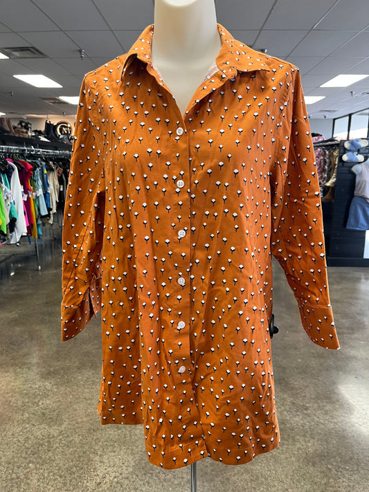 Top 3/4 Sleeve By Chicos In Orange, Size:6