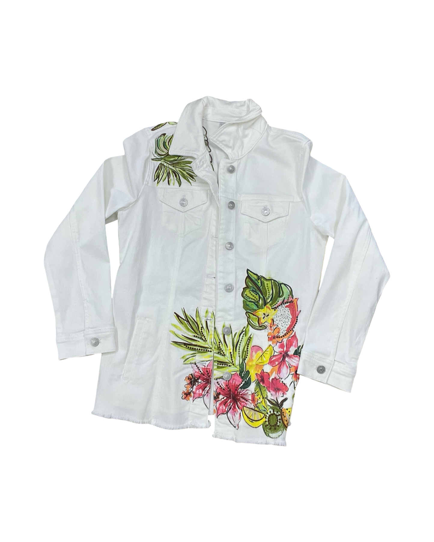 Jacket Denim By Chicos In White Denim, Size:S