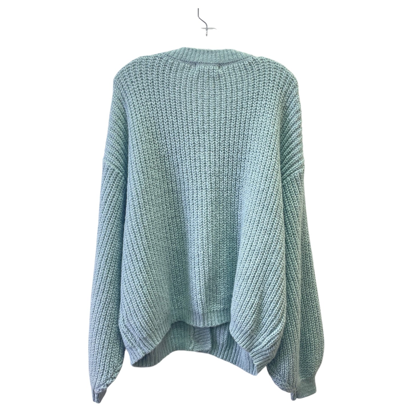 Sweater Cardigan By Zenana Outfitters In Aqua, Size:1X