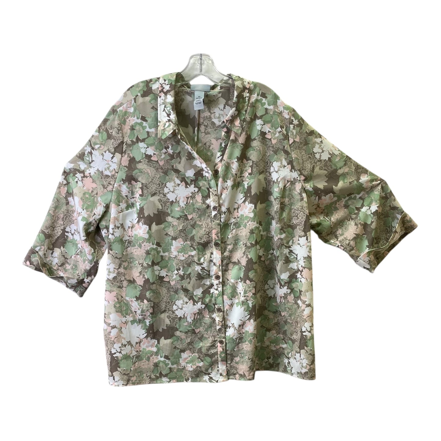 Top 3/4 Sleeve By Catherines In Green, Size:2X