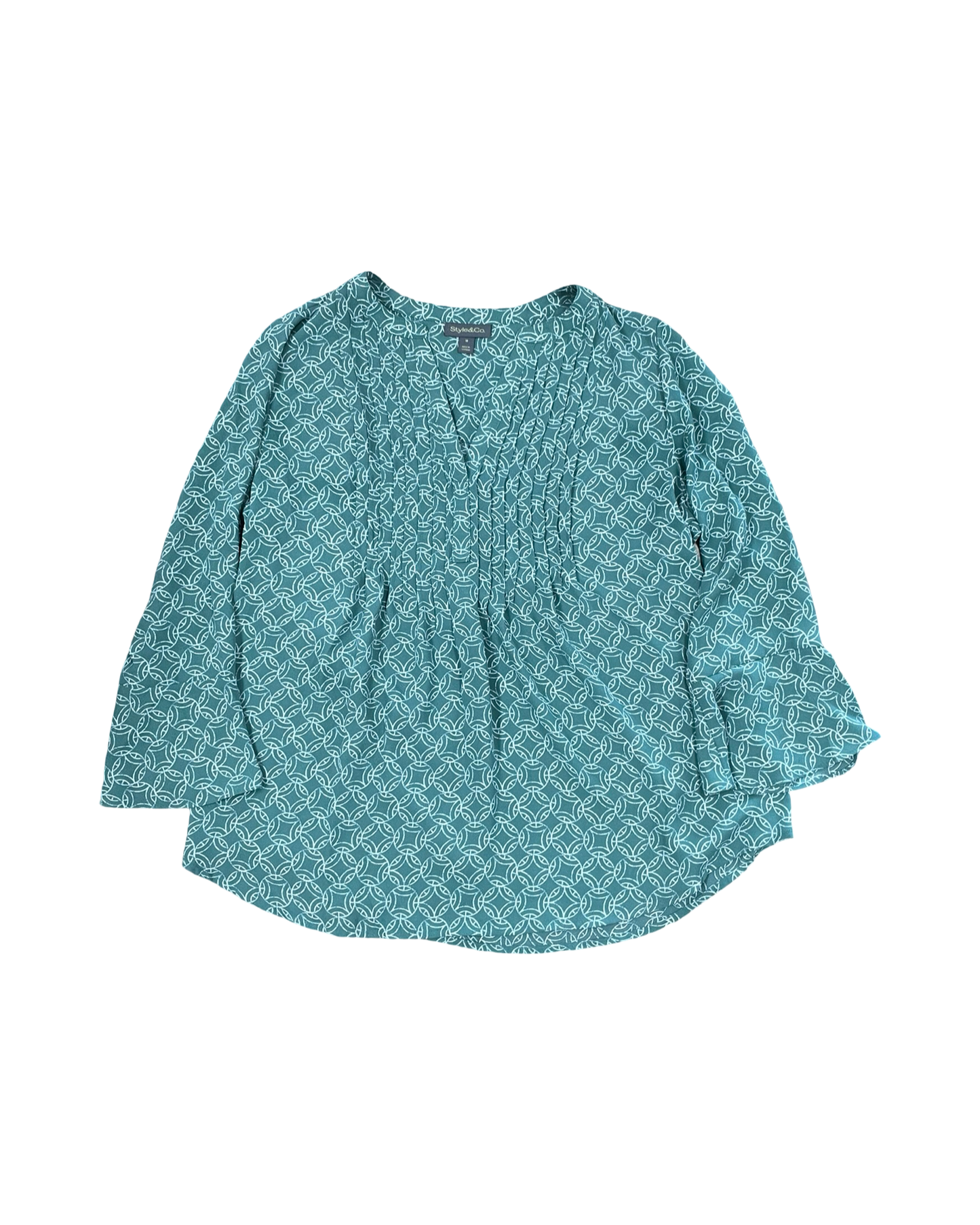 Blouse 3/4 Sleeve By Style And Co Collection Women In Green, Size:M
