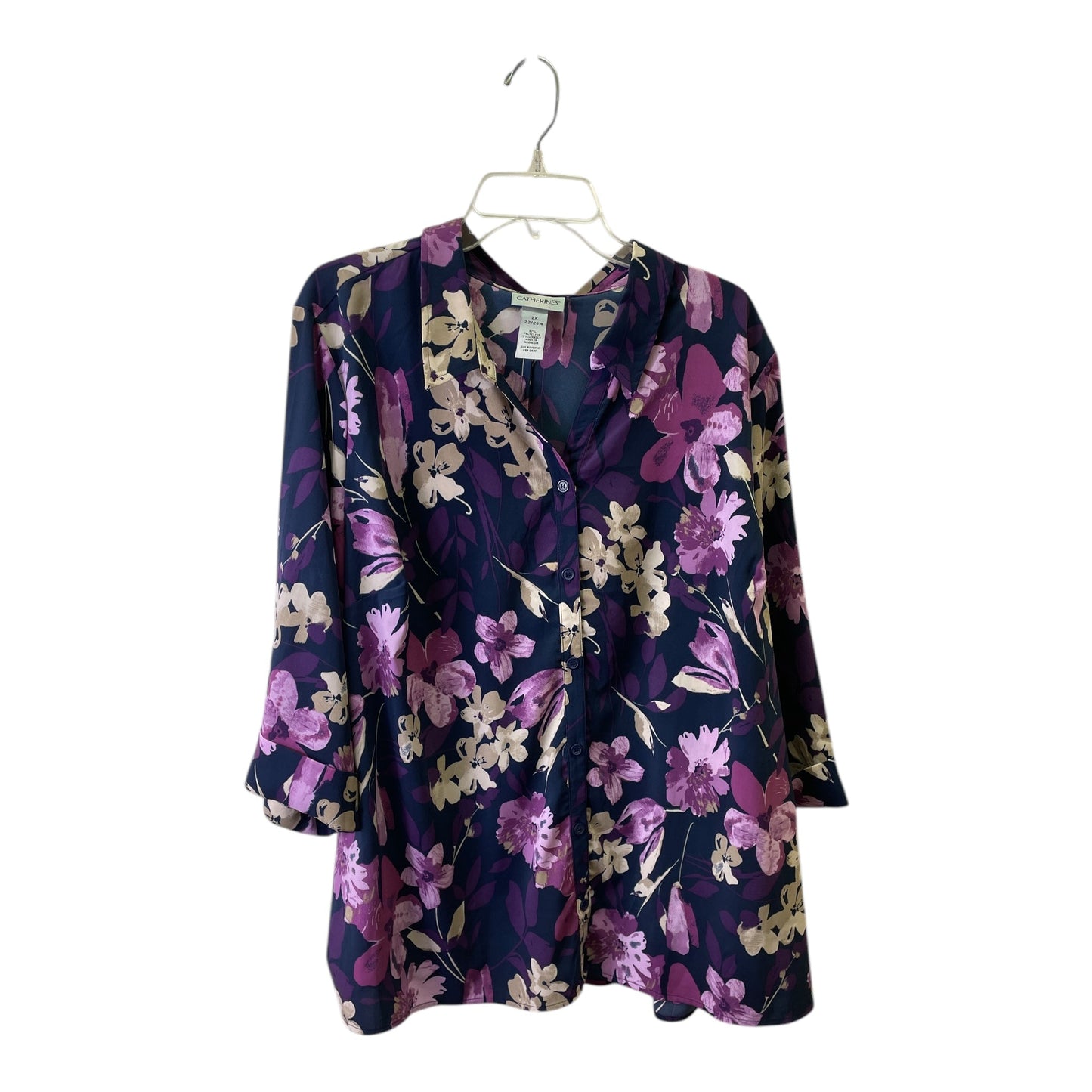 Top 3/4 Sleeve By Catherines In Purple, Size:2X