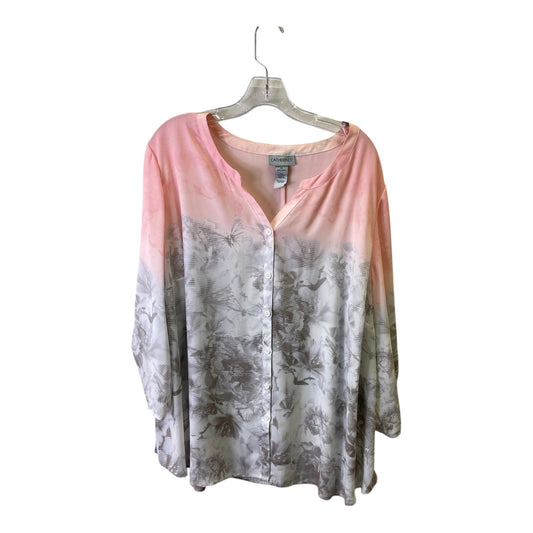 Top 3/4 Sleeve By Catherines In Pink & White, Size:2X