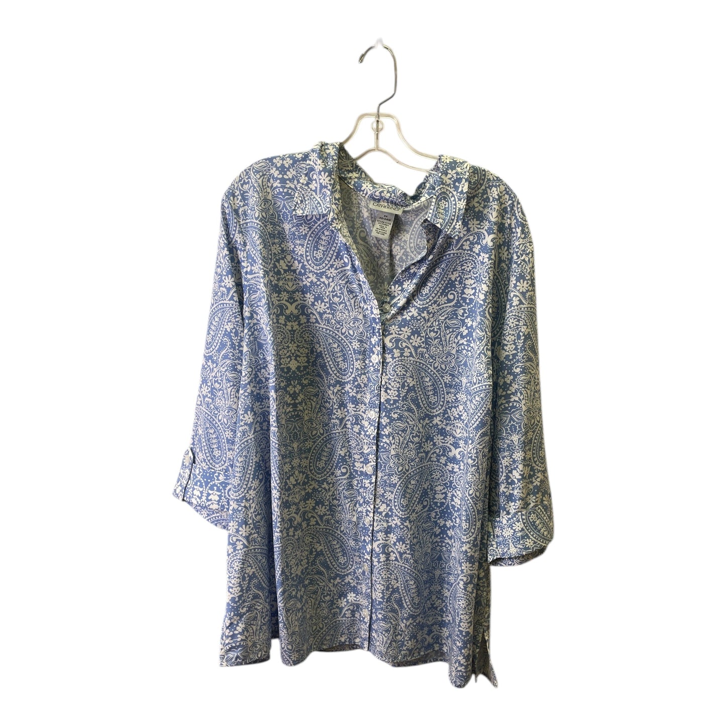 Top 3/4 Sleeve By Catherines In Blue & White, Size:2X