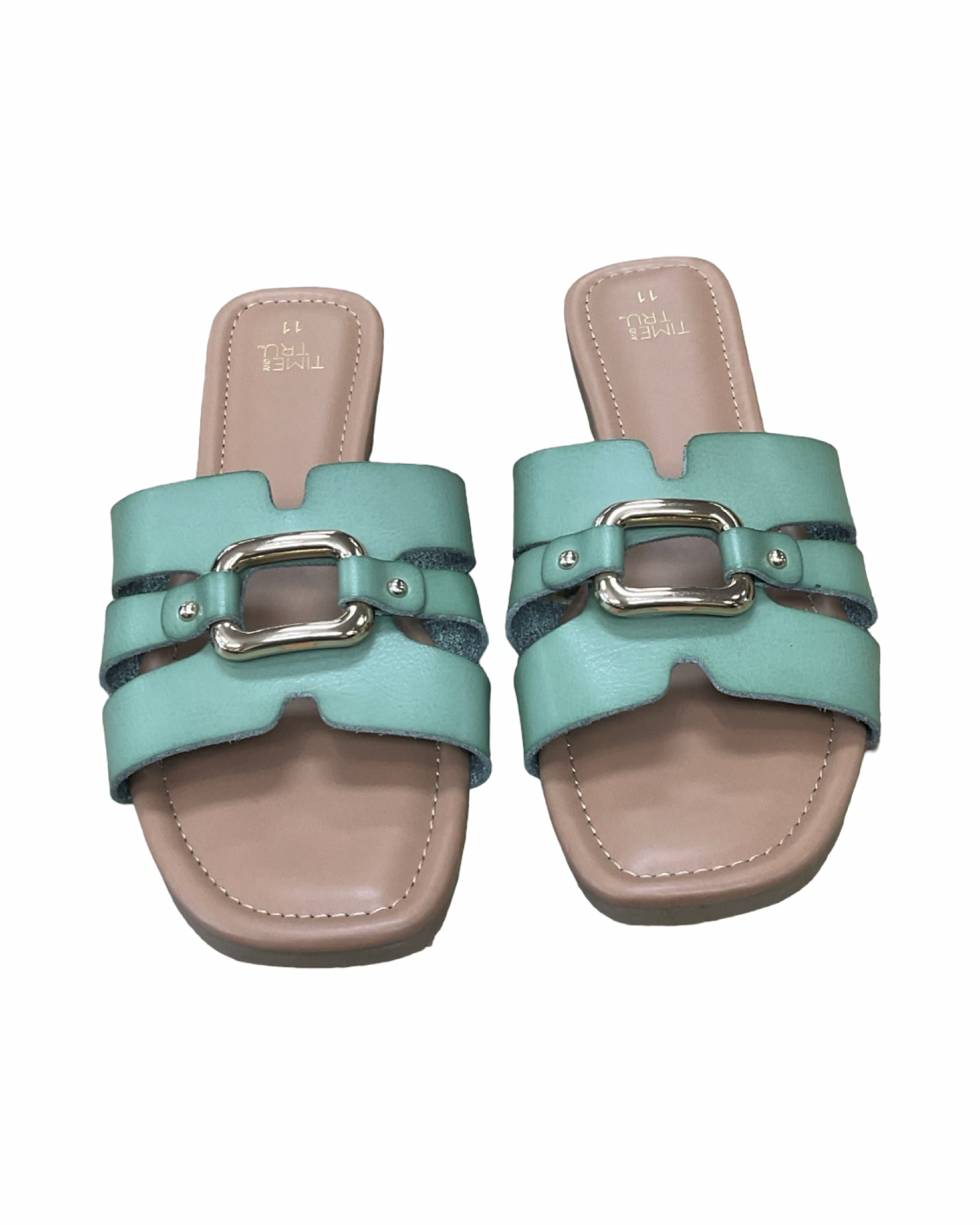 Sandals Flats By Time And Tru In Green, Size:11