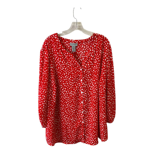 Top 3/4 Sleeve By Catherines In Red & White, Size:2X