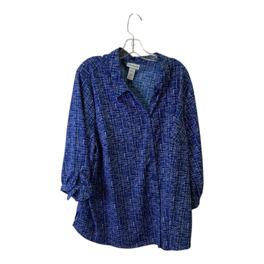 Top 3/4 Sleeve By Catherines In Blue & White, Size:2X