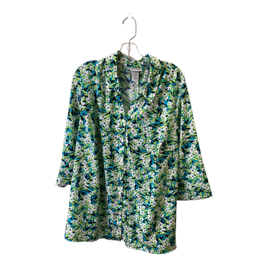 Top 3/4 Sleeve By Catherines In Green & White, Size:2X