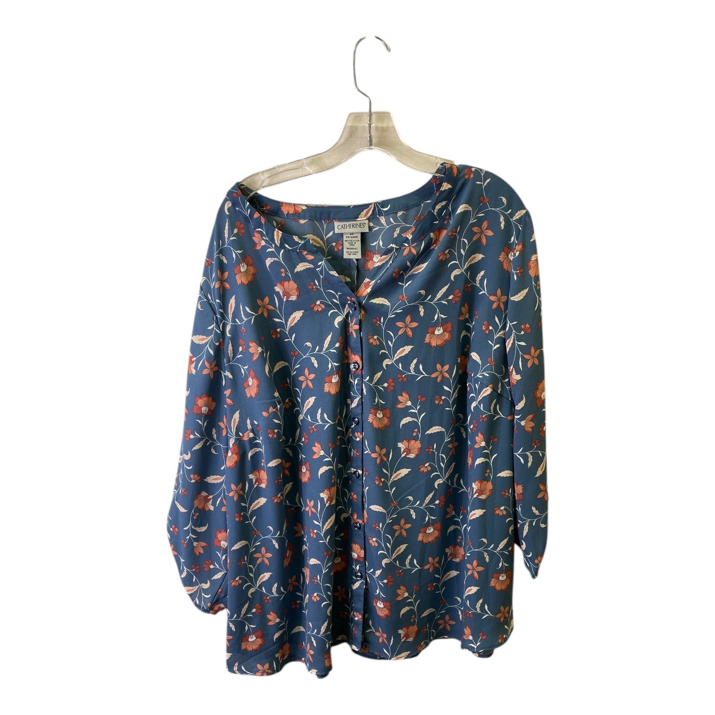 Top 3/4 Sleeve By Catherines In Blue, Size:2X