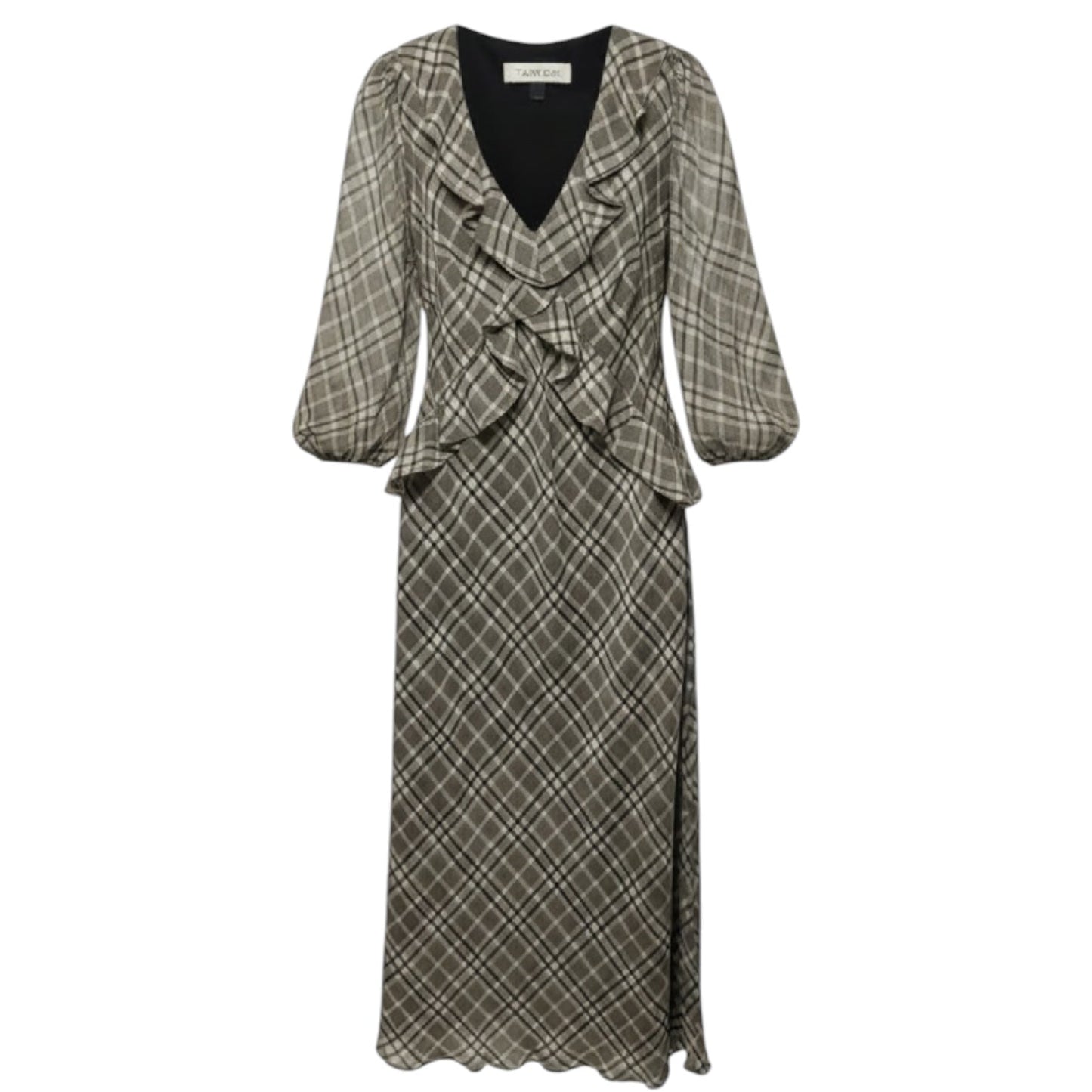 Ruffled Chiffon Fit & Flare Maxi Dress By Taylor In Plaid Pattern, Size: 12