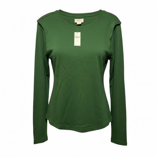 Long-Sleeve Ribbed Layered Top By Maeve In Green, Size: 2X