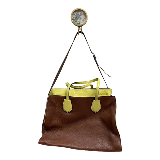Handbag Luxury Designer By Gucci In Brown & Yellow, Size:Large