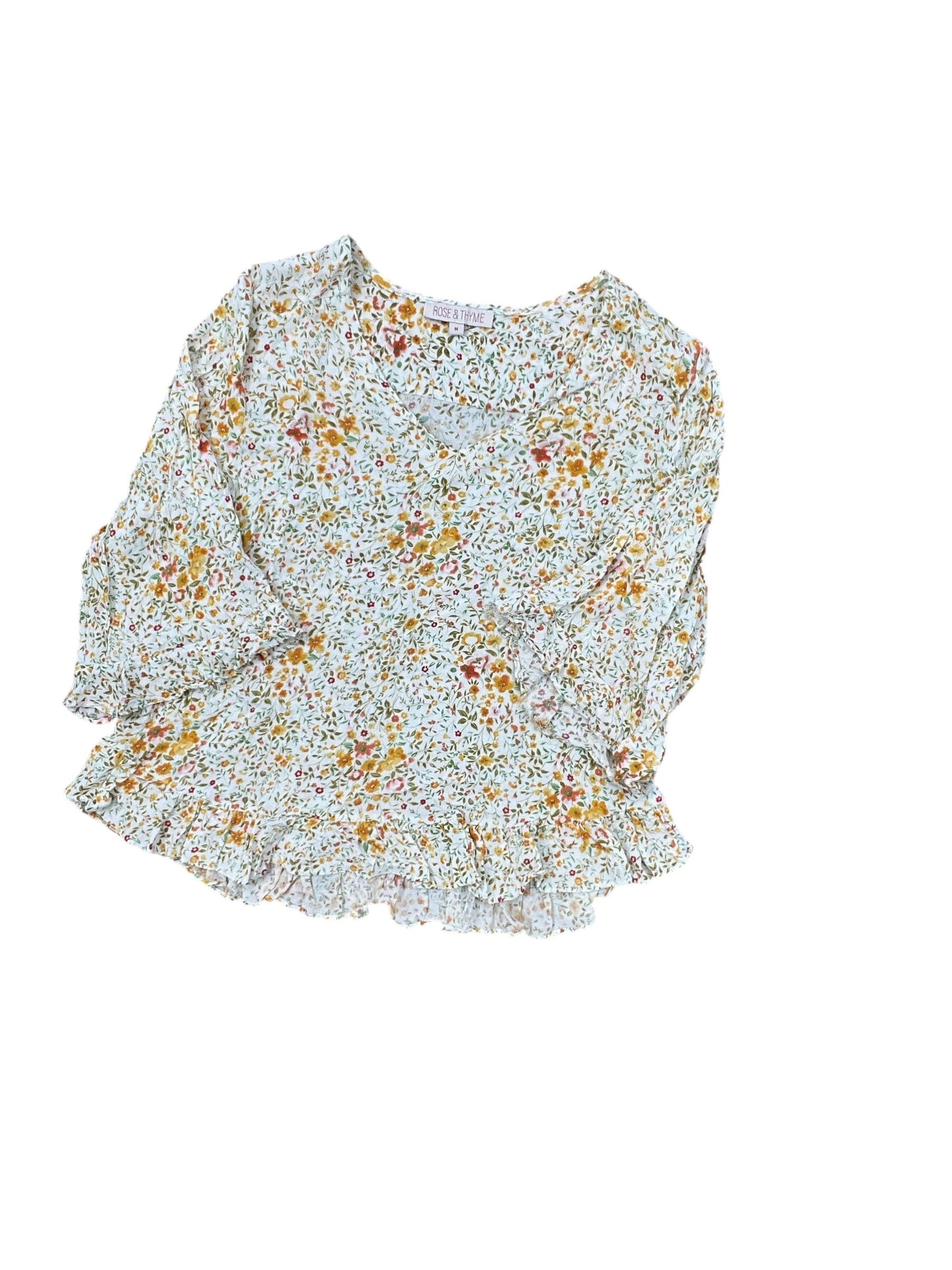 Top Ss By Clothes Mentor In White & Yellow, Size:M