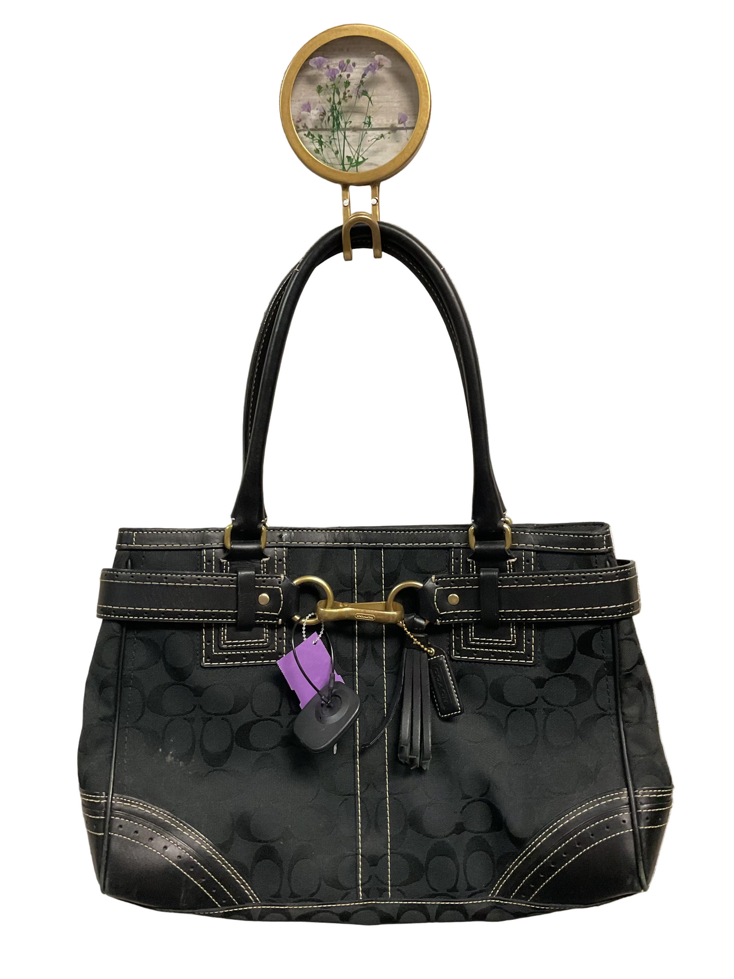 Handbag Designer By Coach In Black & Gold, Size:Large