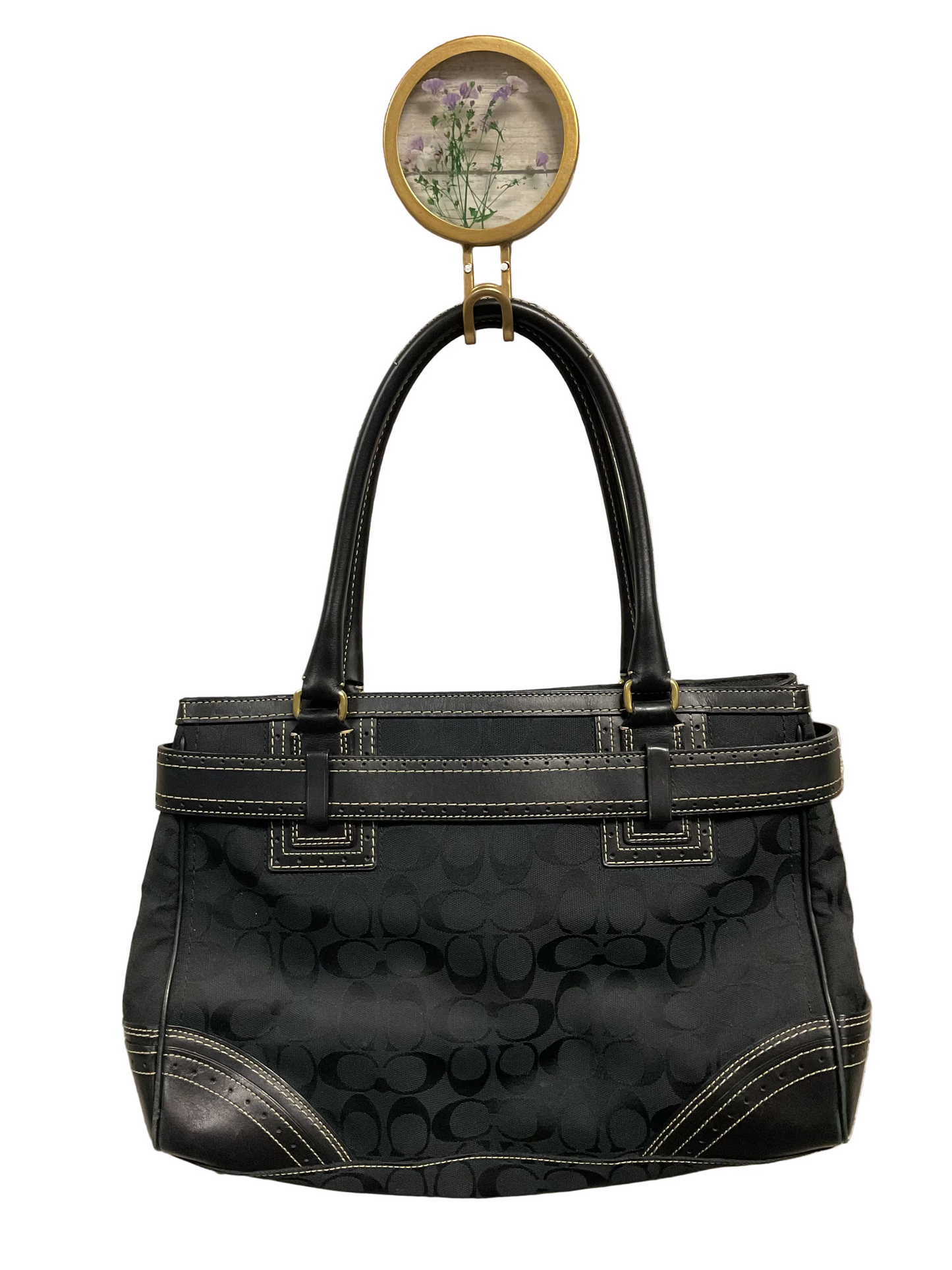 Handbag Designer By Coach In Black & Gold, Size:Large