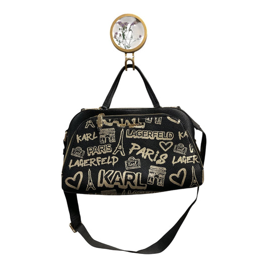 Handbag Designer By Karl Lagerfeld In Black & Gold, Size:Medium