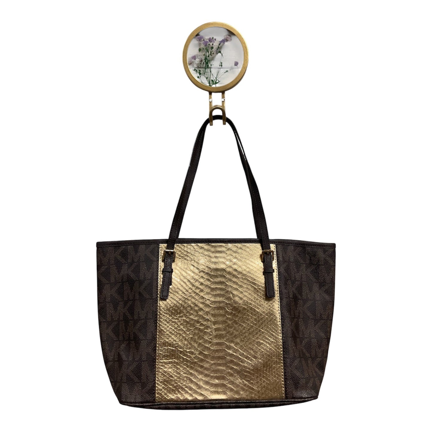 Tote Designer By Michael Kors In Brown & Gold, Size:Medium