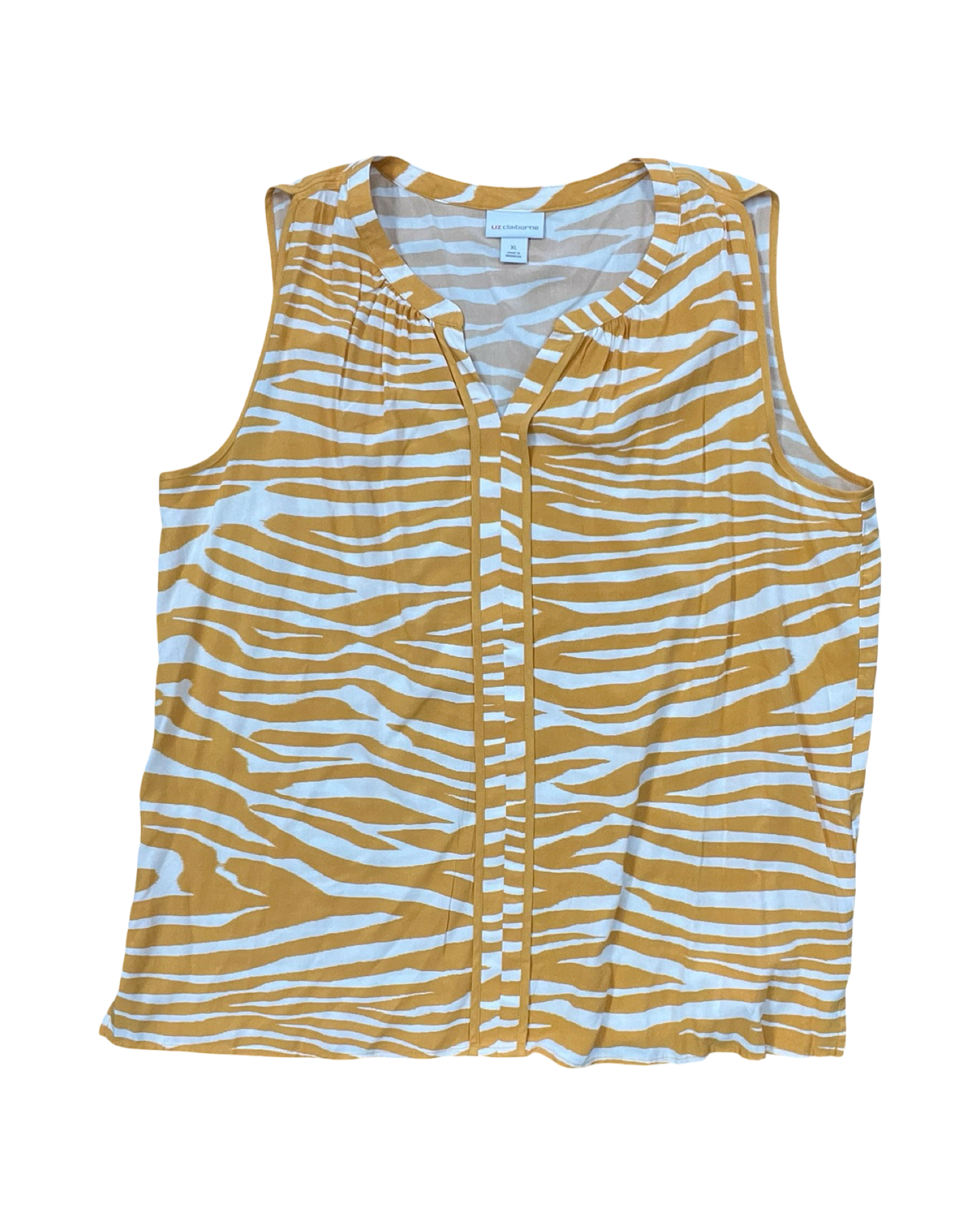 Top Sleeveless By Liz Claiborne In White & Yellow, Size:Xl